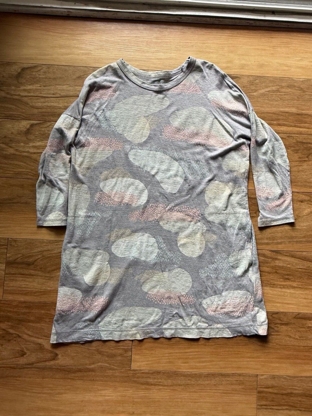 Gudrun Sjöden size Small 100% Linen Abstract Print Tunic Dress Gray Lagenlook